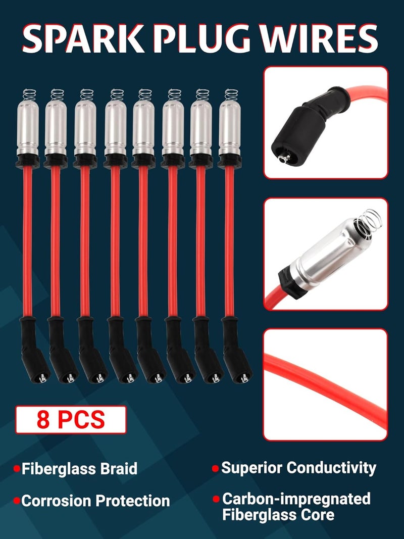 Ntoauto UF413 Ignition Coil with 41962 Spark Plug & 8mm 48322R Spark Plug Wires Compatible with Canyon Tahoe LaCrosse Escalade Express Savana Silverado SSR Yukon CTS 4.8L 5.3L 6.0L 6.2L 748UU - Image 2